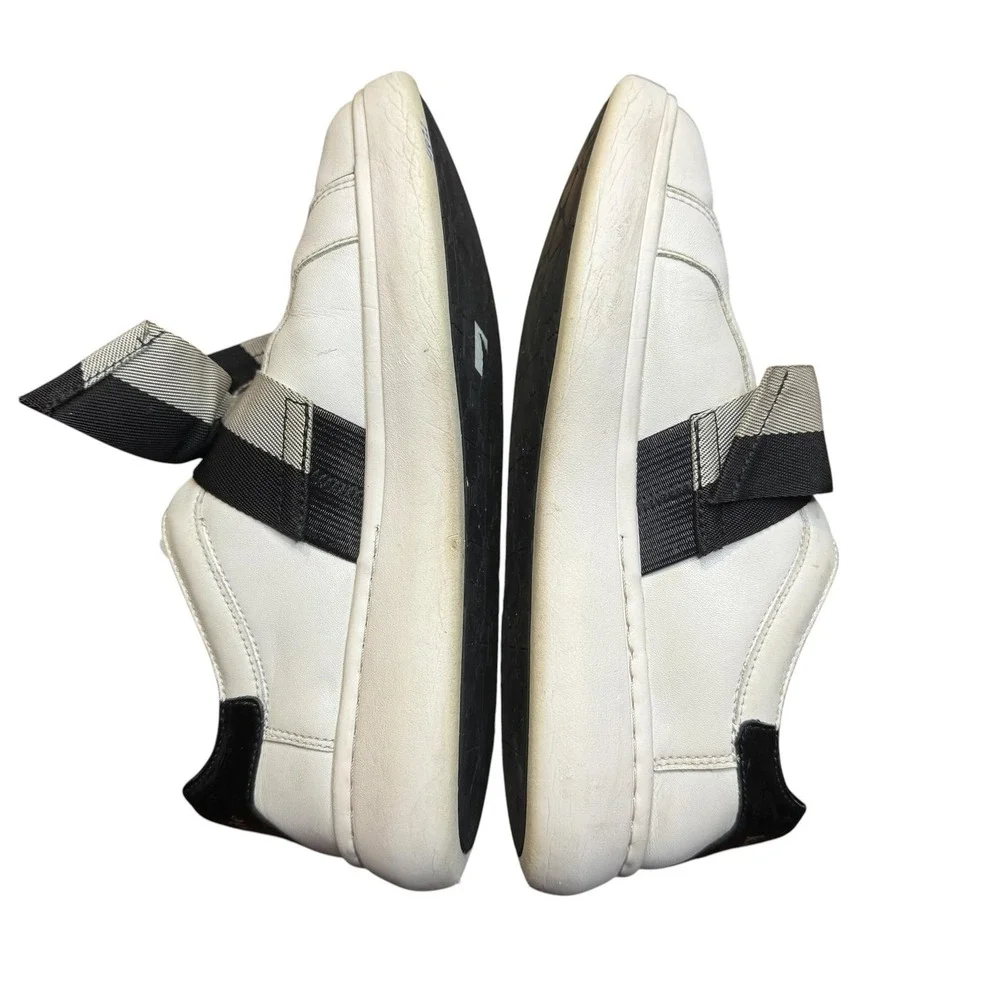 Kate Spade Lexi Shoes Womens‎ Size 7 White Leather Striped Bow Slip On Sneakers